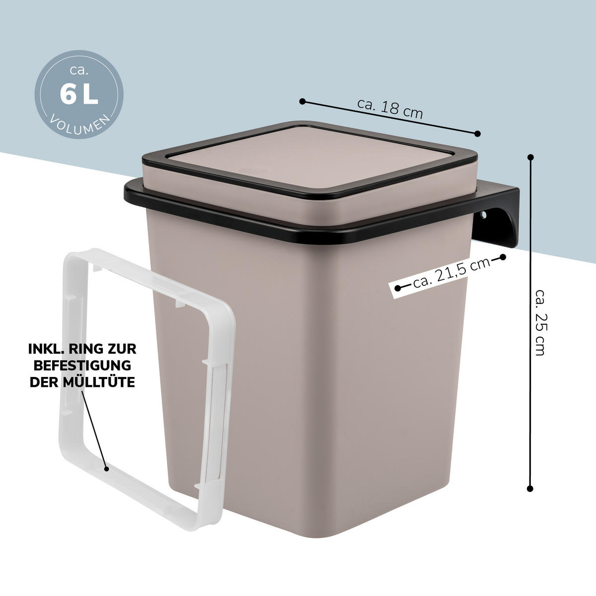 KOSMETIKEIMER SAVONA 5 Liter, beige - Taupe, Kunststoff (18/25/18cm) - bremermann