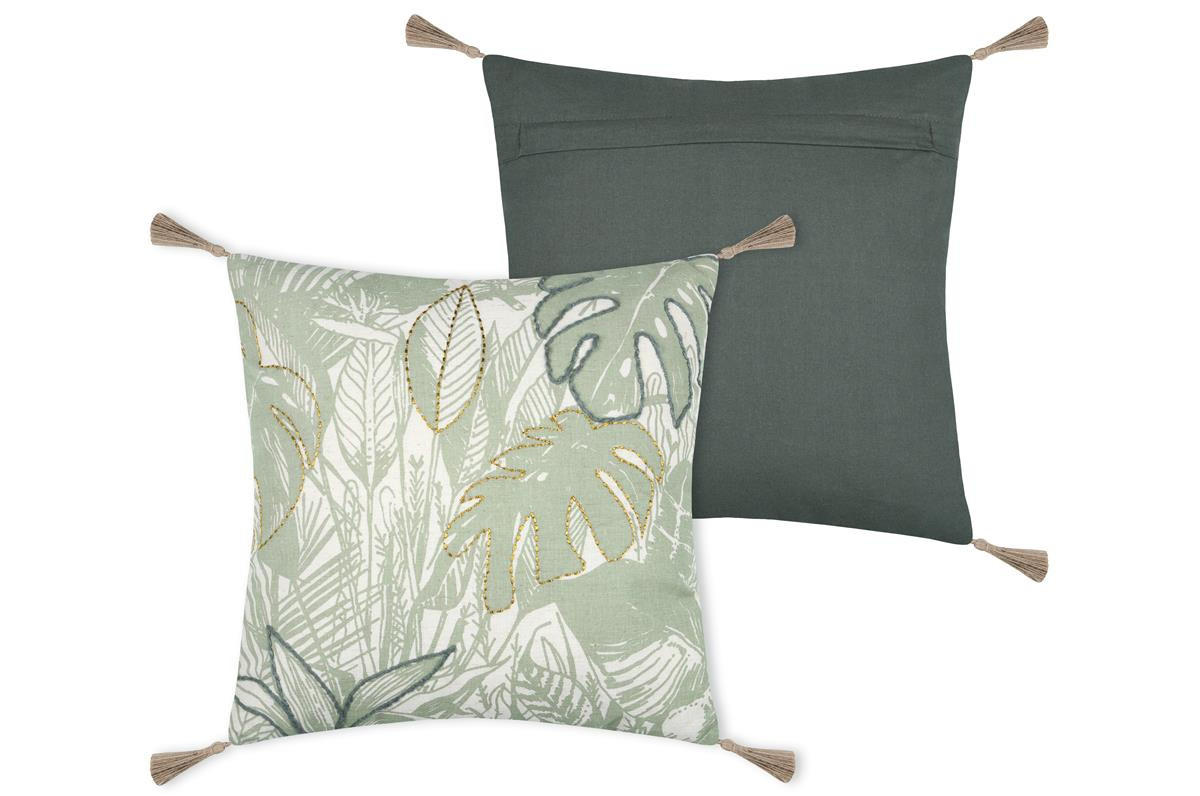 DEKOKISSEN mit Fransen Botanys 40/40/5 cm - Grün, Naturmaterialen (40/40cm) - STOF