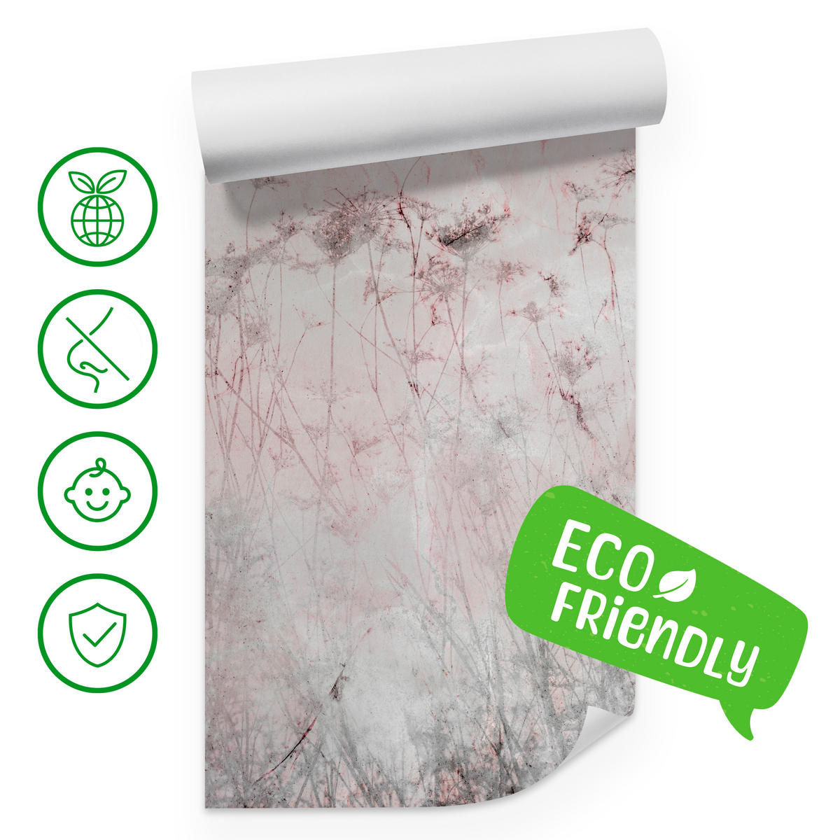 FOTOTAPETE für Schlafzimmer Blumen Wiese Gras Zarte Landschaft 400x280 - Violett/Rosa, Papier (400/280cm) - Muralo