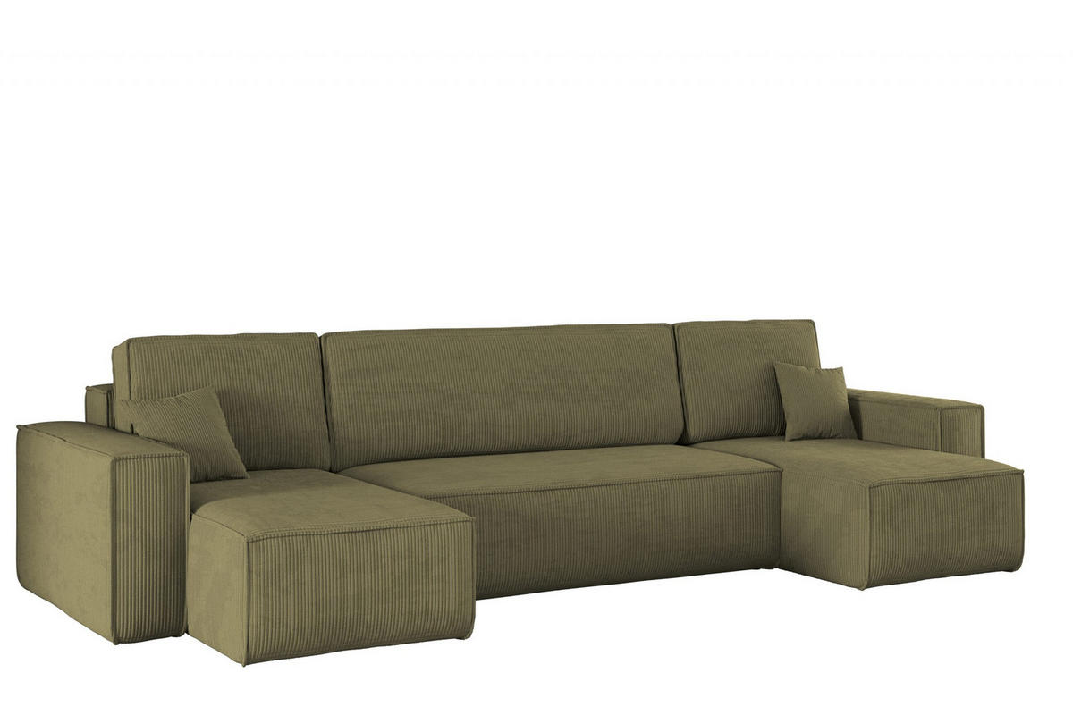 ECKSOFA Mit Schlaffunktion Und Bettkasten BEST Dicker Cord Poso Olive - Olivgrün, Holz/Textil (312/142cm) - Kaiser Möbel
