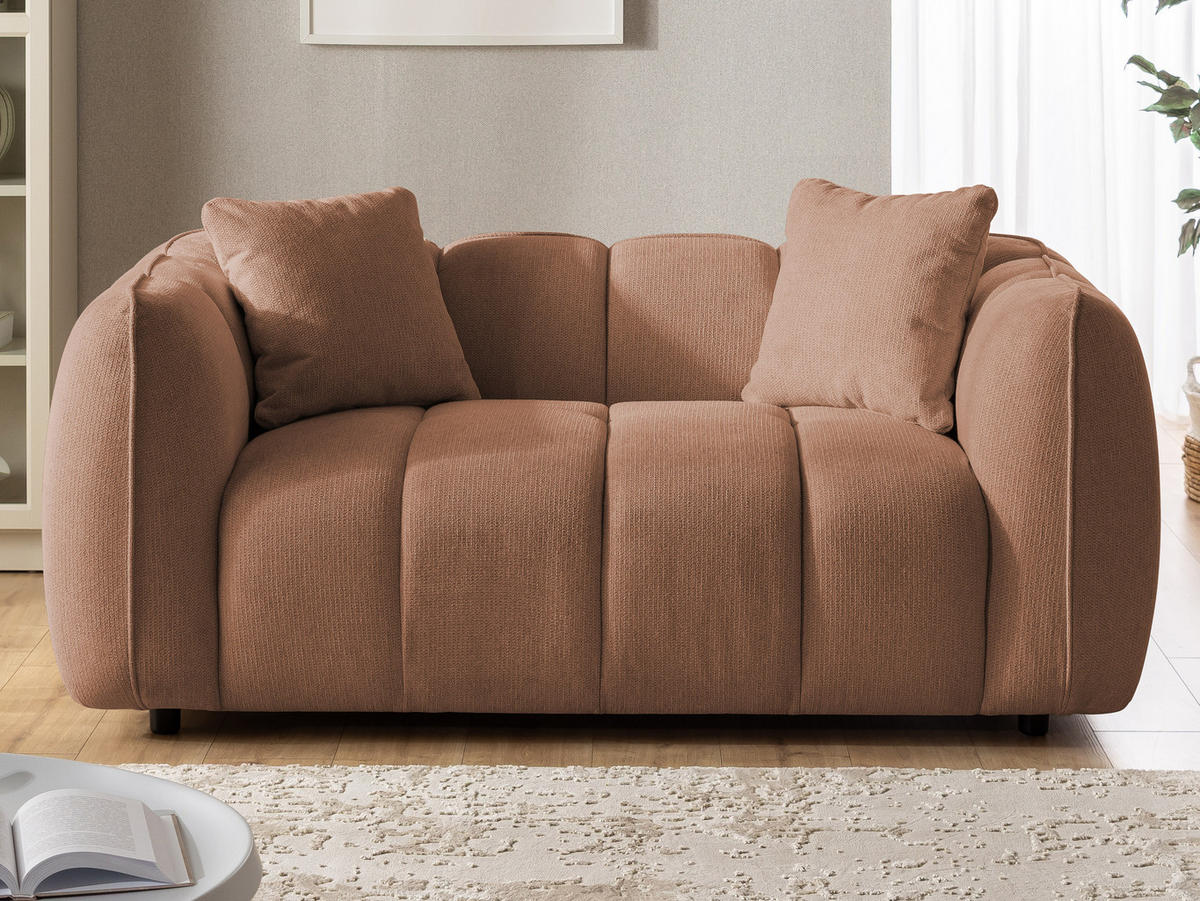 2-SITZER SOFA Nubira in tief gesteppter Bubble-Optik aus weichem Terrakotta Strukturstoff im modernen Design - Terracotta/Schwarz, Holz/Kunststoff (172/69/89cm) - S-Style Möbel