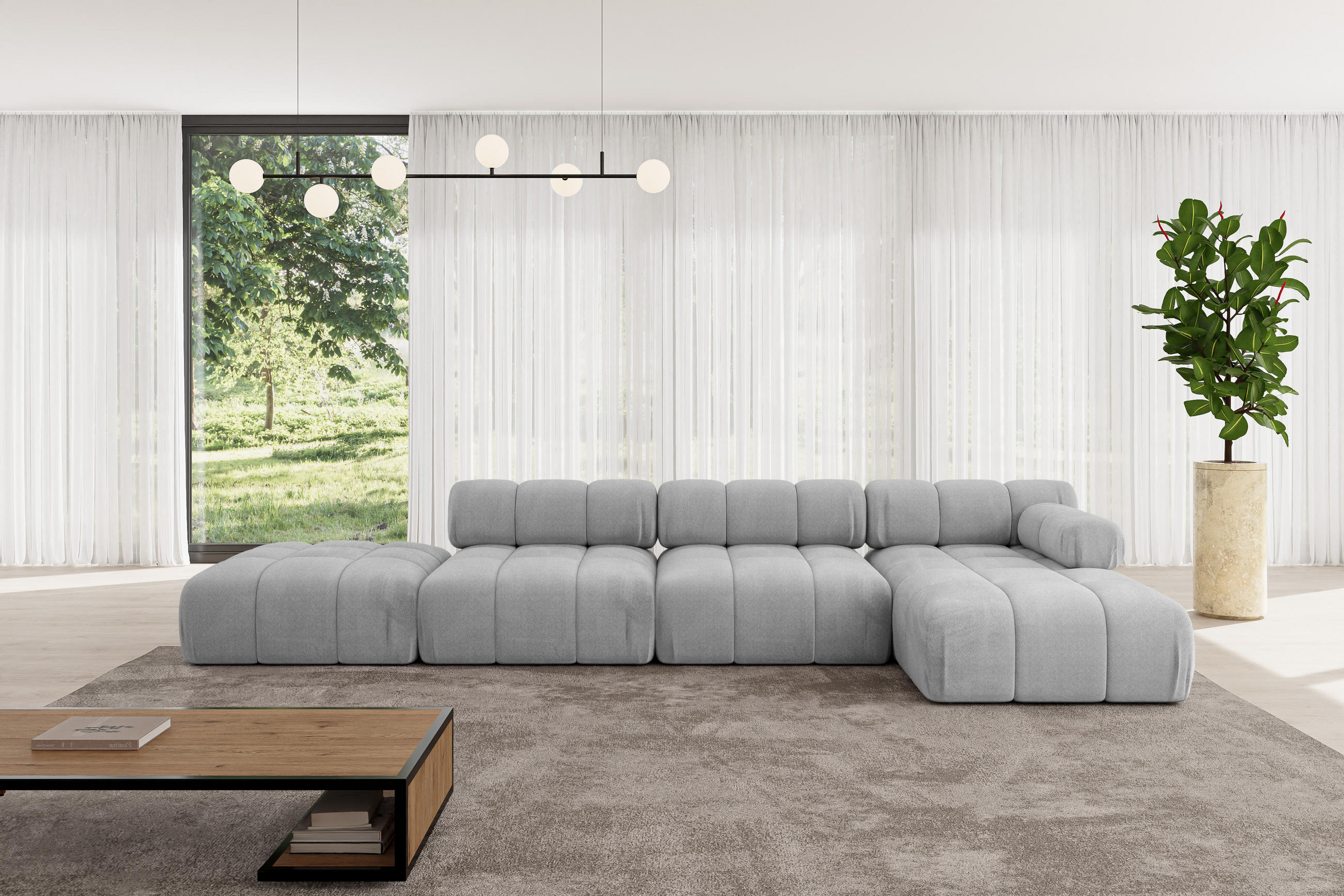ECKSOFA modulares Sofa Lizur-L2 - 380x160x70 cm Hellgrau Velours - Hellgrau, Holzwerkstoff/Textil (380/160cm) - ALTDECOR