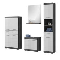 BADMÖBEL-SET weiß Hochglanz, grau 4-teilig 186 cm, Kombination mit viel Stauraum - Weiß Hochglanz/Grau, Holzwerkstoff (186/191/34cm) - Inn.Furn