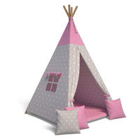 TIPI-ZELT 105 x 105 x 140 cm Sterne rosa mit weichen Kissen | Spielzelt für Kinderzimmer Indoor - Magenta, Textil (105/105cm) - Best for Kids