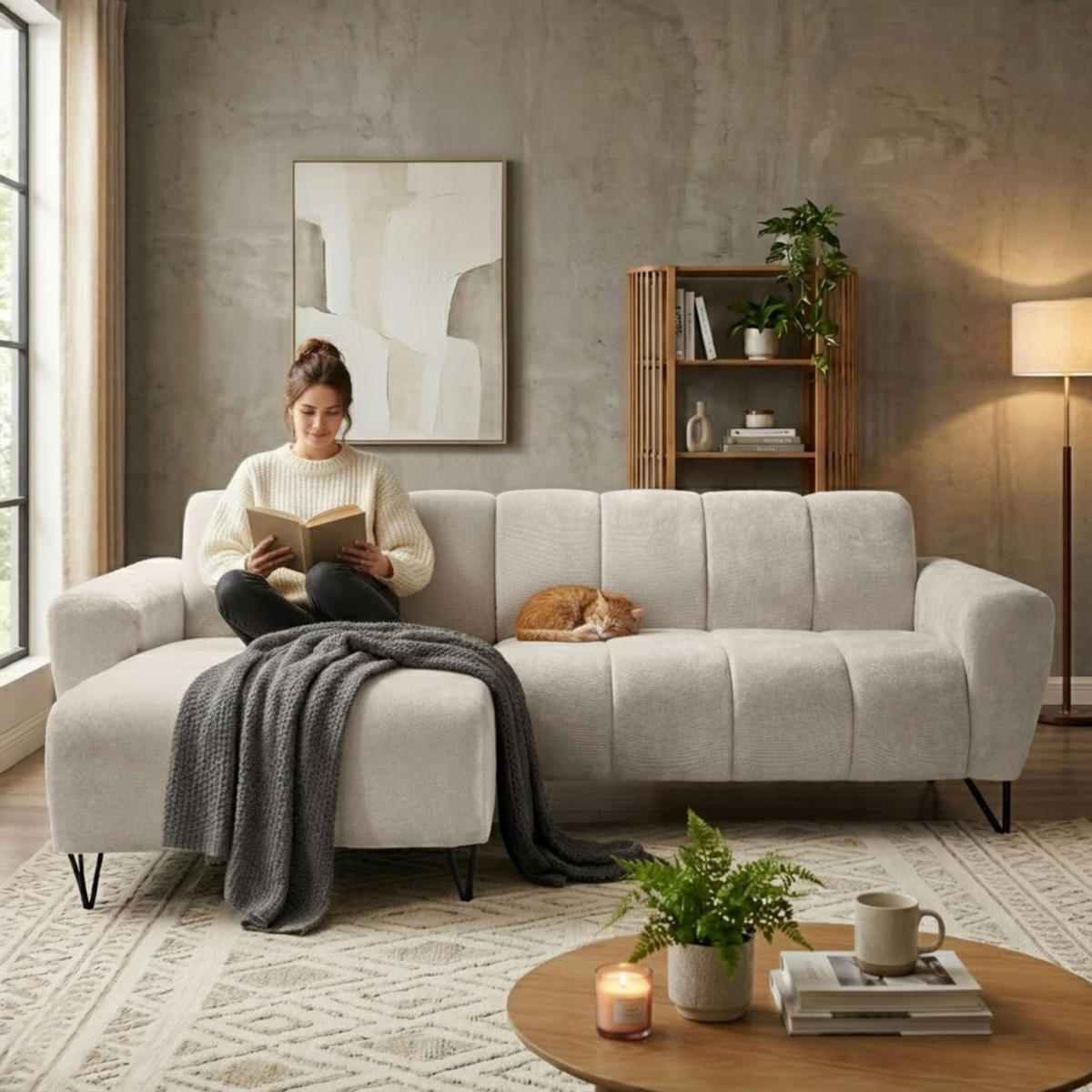 ECKSOFA Volare Mini ohne Schlaffunktion beige links, Storm-Stoff - Beige/Schwarz, Textil/Metall (256/165cm) - Beautysofa