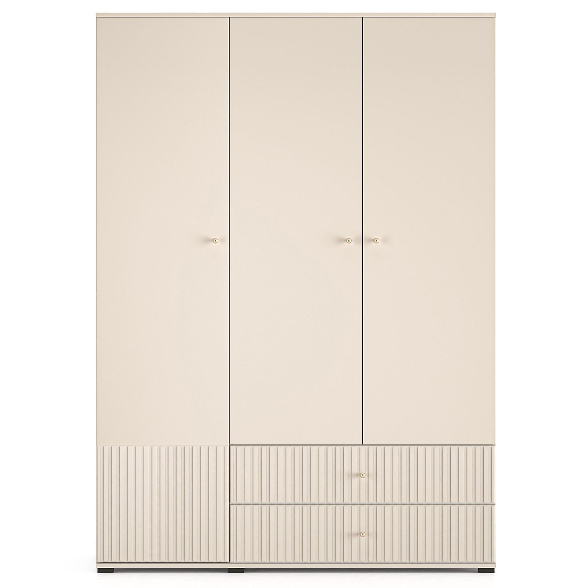 KLEIDERSCHRANK DROMA 3-Türig,Creme - Creme/Schwarz, Holzwerkstoff (150/210/55cm) - KONSIMO®