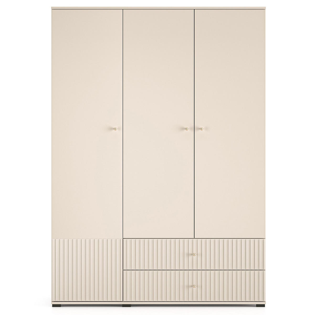 KLEIDERSCHRANK DROMA 3-Türig,Creme - Creme/Schwarz, Holzwerkstoff (150/210/55cm) - KONSIMO®