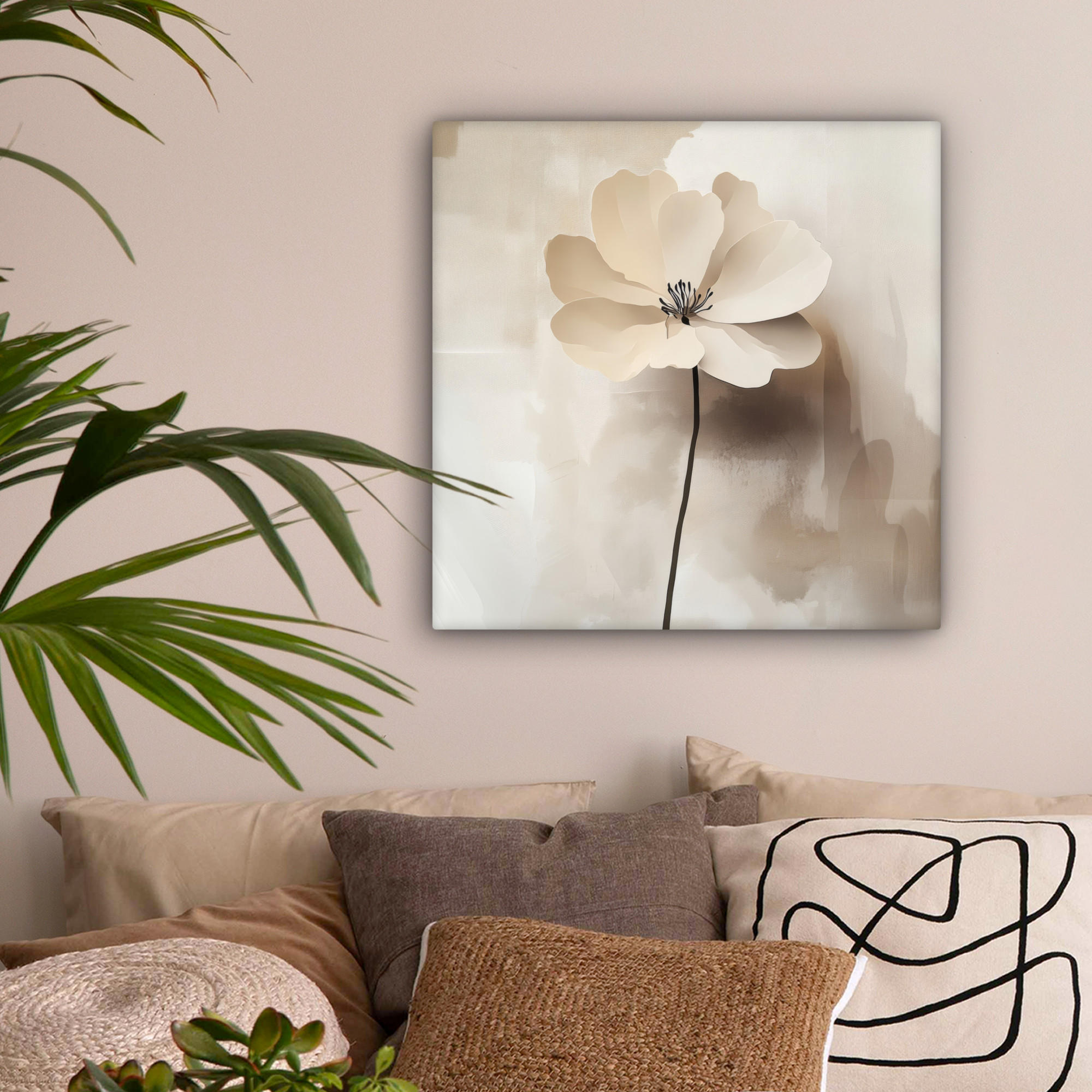LEINWANDBILD Blume - Beige - Farbe - Schatten 50x50 cm - Creme, Textil (50/50cm) - MuchoWow