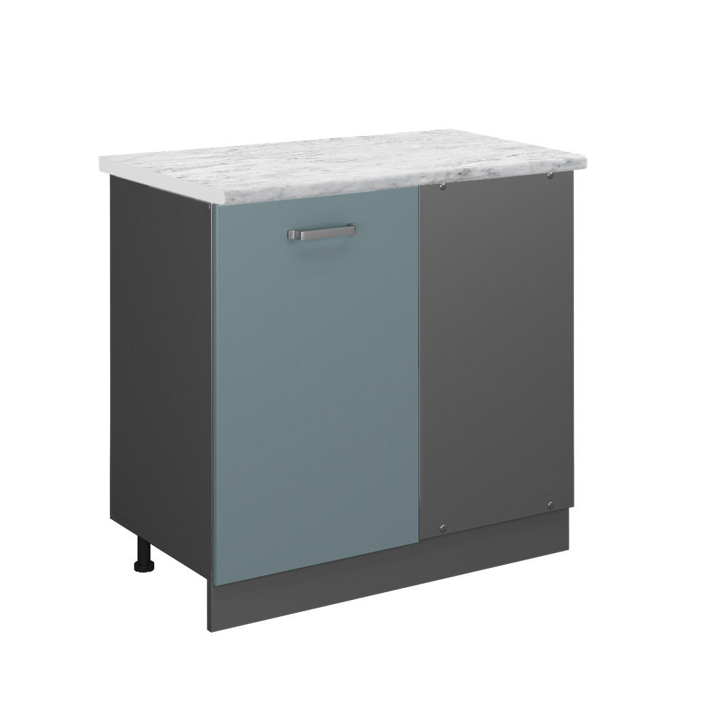ECKUNTERSCHRANK R-Line Blau-Grau 86 cm AP Marmor - Anthrazit/Blaugrau, Holzwerkstoff (86/81.6/60cm) - Vicco