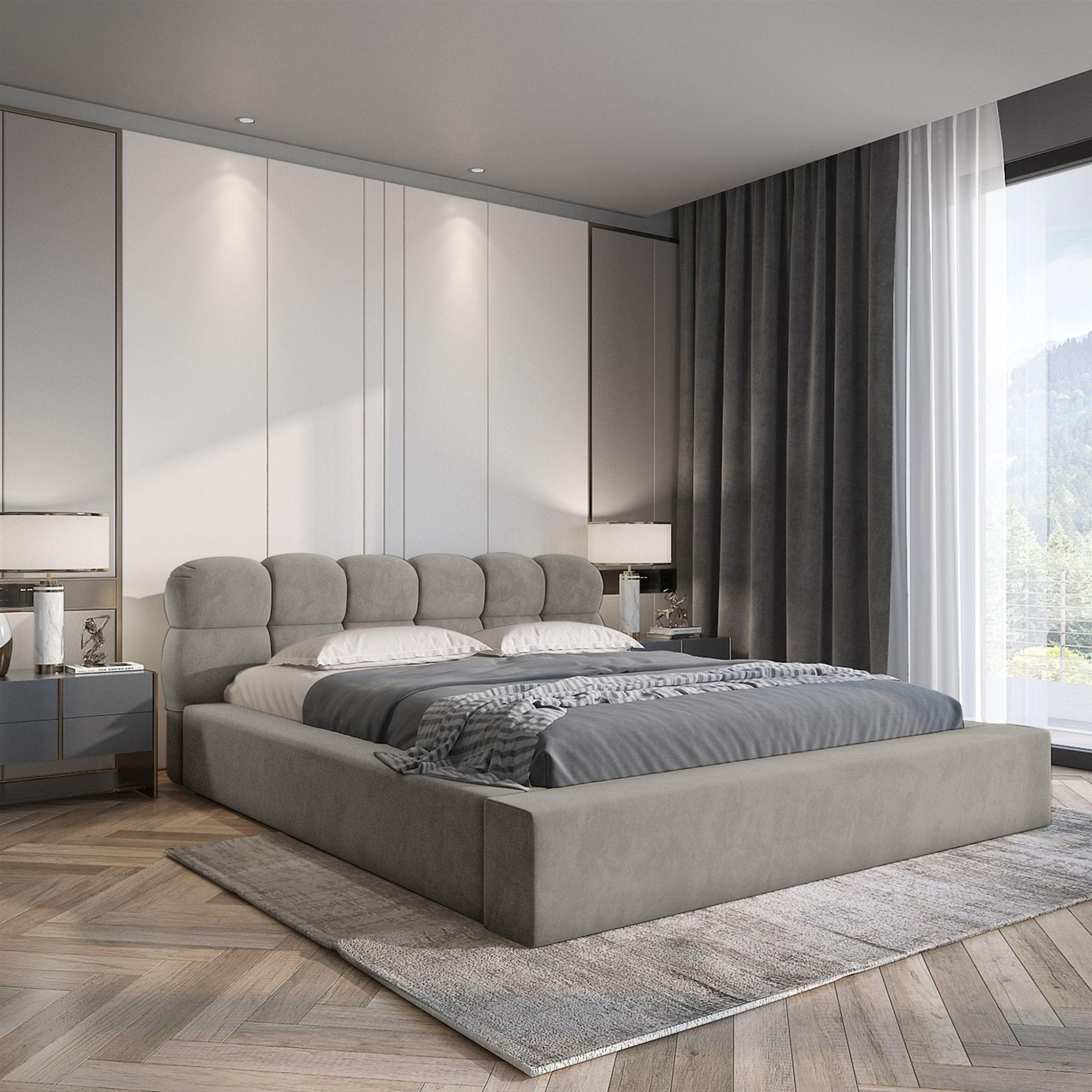 POLSTERBETT Grove In Ditra Komplettset - Hellgrau, Holzwerkstoff/Textil (160/200cm) - Fun Möbel
