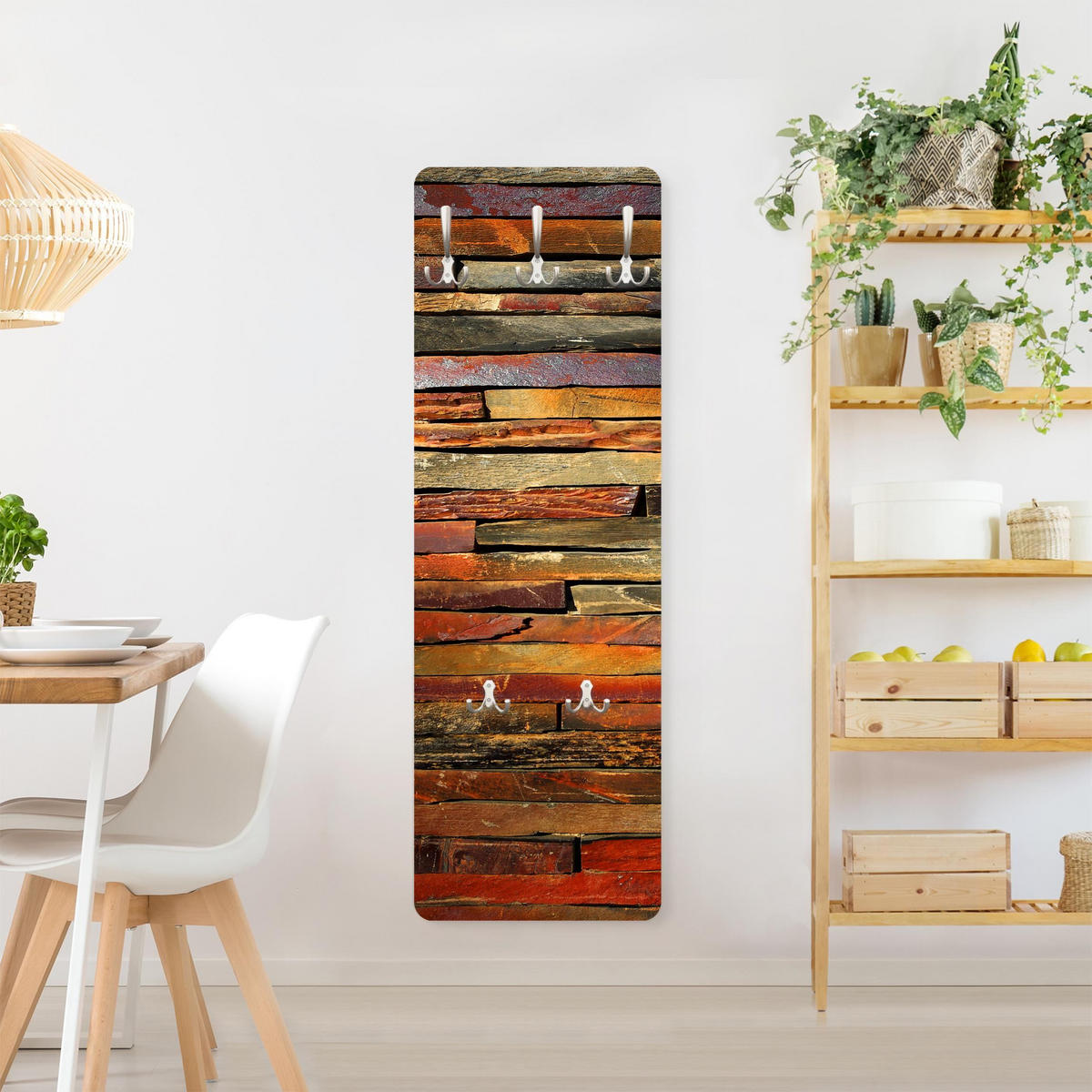WANDGARDEROBE - Holzoptik Bretterstapel Landhausstil 34/105 cm - Braun, Holzwerkstoff (34/105/1.6cm) - Bilderwelten