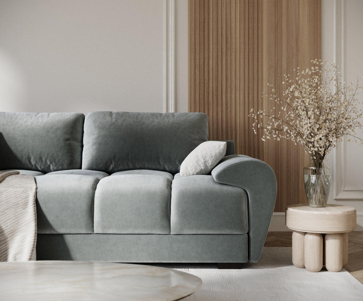 3-SITZER SOFA Peebles Dunkelgrau Samtstoff - Schwarz/Grau, Holz/Holzwerkstoff (244/90/101cm) - Maison de Reve