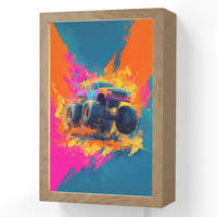 NÁSTĚNNÁ LAMPA Monster truck - Abstraktní - Stříkající barva - Barevné 20x30 cm - růžová, kompozitní dřevo (20/30/8cm) - OnlyWow