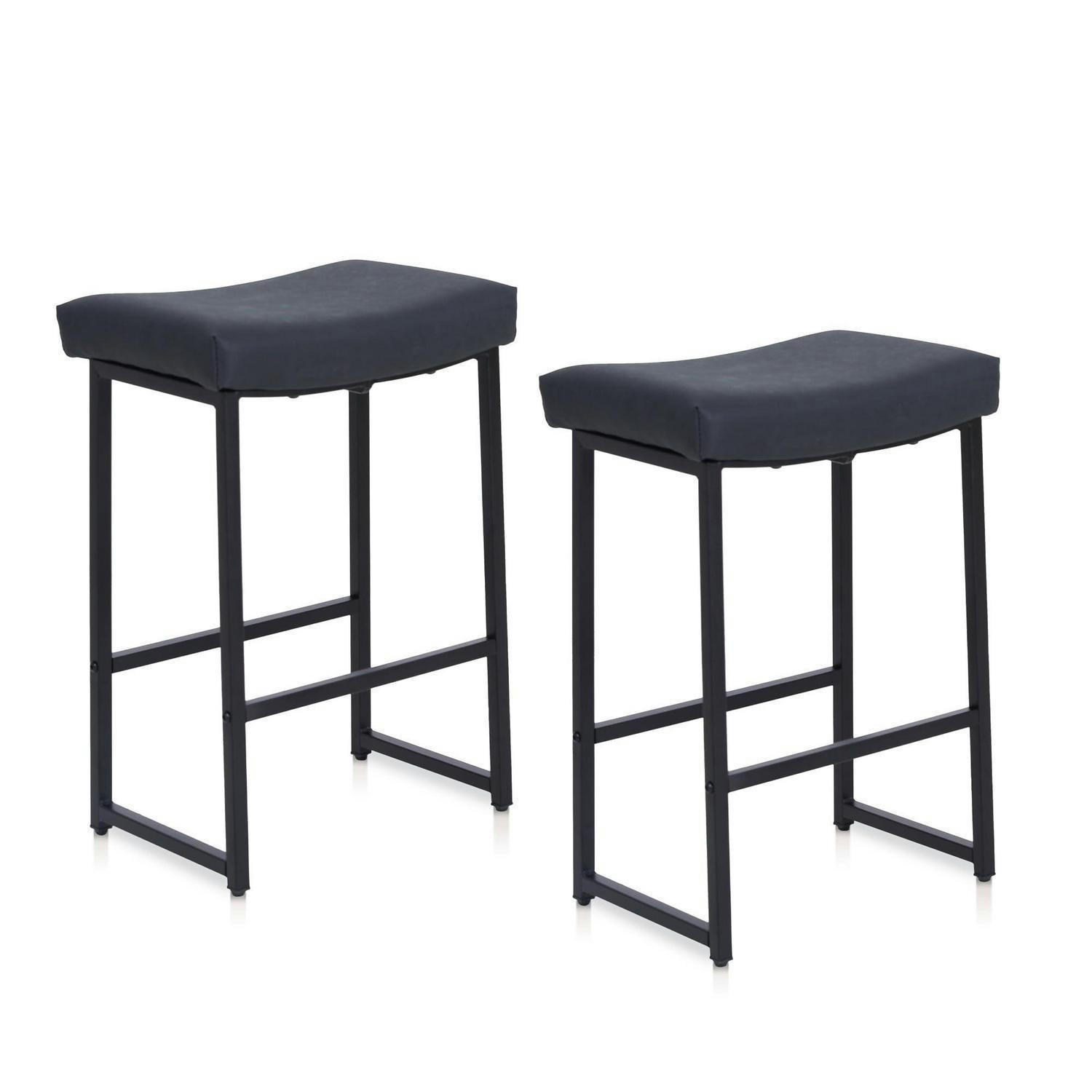 BARHOCKER 2er Set mit Fußstütze PU-Leder Schwarz 62 cm - Schwarz, Kunststoff (45.5/62/33cm)