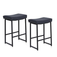 BARHOCKER 2er Set mit Fußstütze PU-Leder Schwarz 62 cm - Schwarz, Kunststoff (45.5/62/33cm)