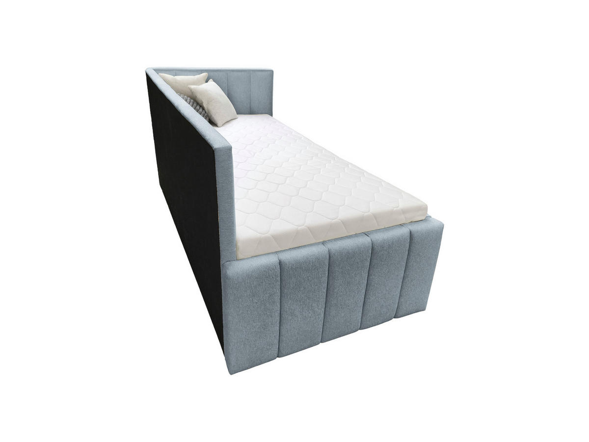 POLSTER-KINDERBETT LUKA 90x200 cm, rechts, mit Ausziehbett – Hellblau - Hellblau, Textil - KS Home Concept