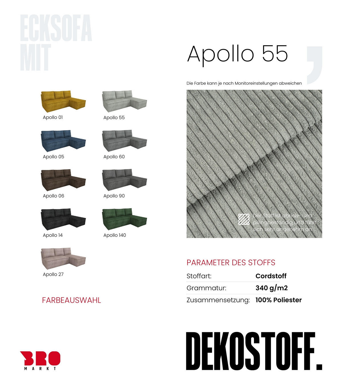 ECKSOFA Hector mit Schlaffunktion Grau Cord - Hellgrau, Textil (200/141cm) - Bromarkt