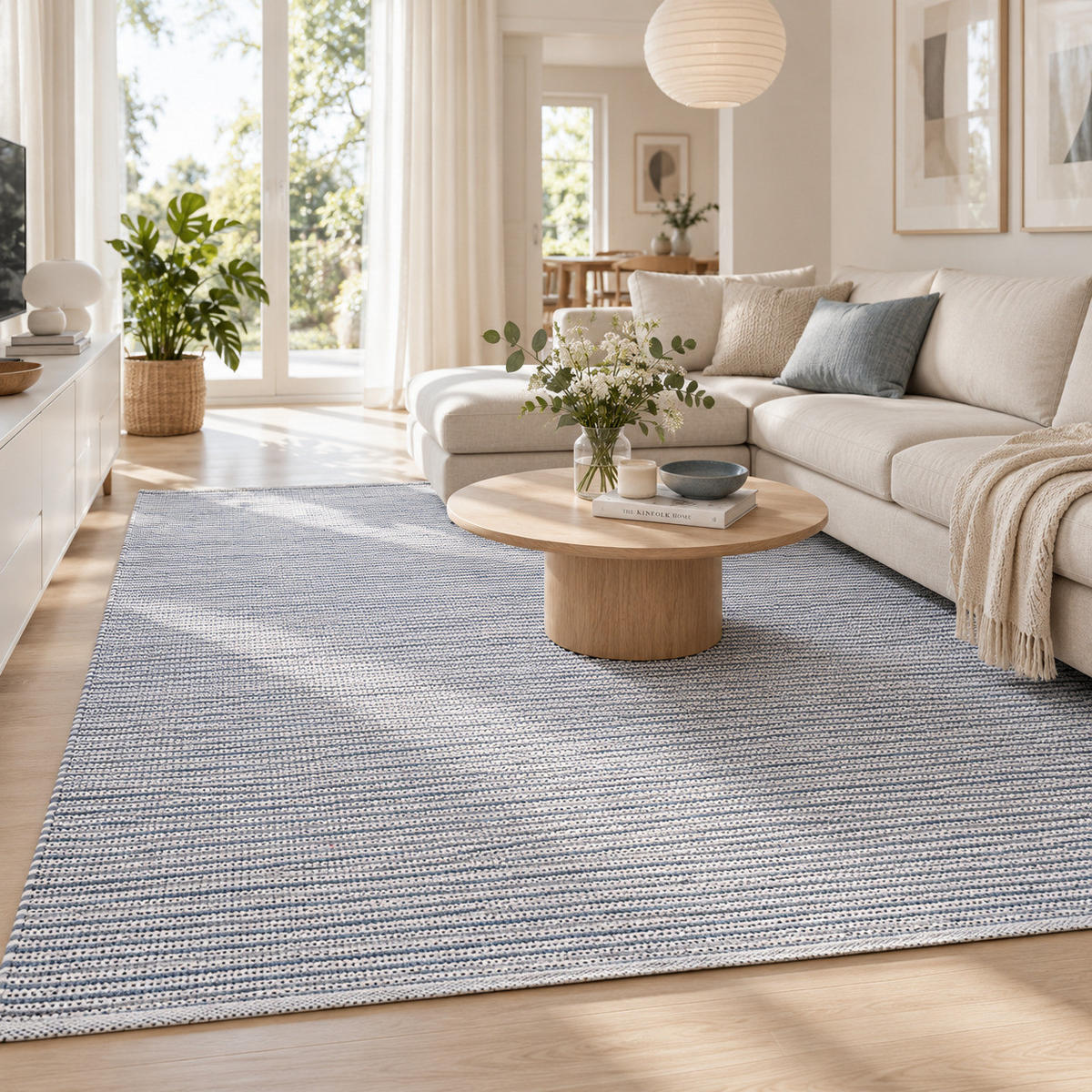 FLECKERLTEPPICH BAUMWOLLE NATUR KELIM SANDY MELIERT - Blau, Textil (120/180cm) - Pergamon