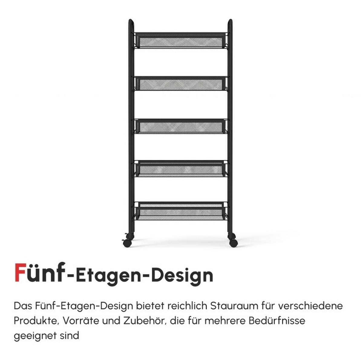 ROLLWAGEN mit 5 Regalen 45 x 26,5 x 106 cm Schwarz - Schwarz, Metall (26.5/106/45cm) - Beauniv