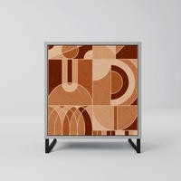 SIDEBOARD PRISM MOSAIC, Grau, 57,5x42x67,5 cm, Schwarze Metall-Rahmenfüße - Multicolor/Schwarz, Holzwerkstoff/Metall (57.5/67.5/42cm) - SpaceRebels