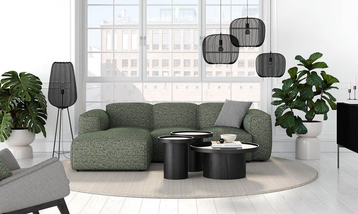 3-SITZER ECKSOFA mit Longchair - Schwarz/Grün, Kunststoff/Textil (251/173cm) - home24