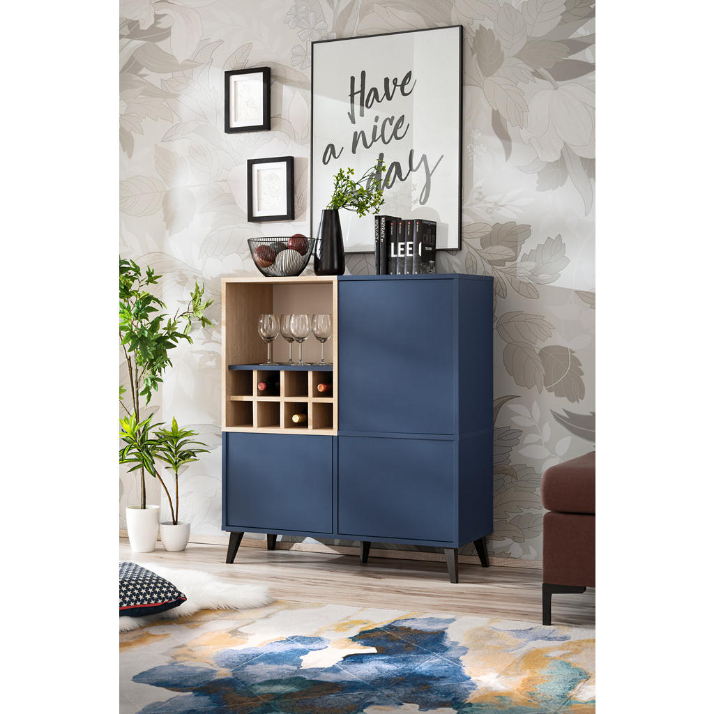 Thumbnail - Komodee Sideboard, Blau, Hellbraun, Holzwerkstoff, 1 Fächer, Rechteckig, 89.9x102x35 cm, Wohnzimmer, Kommoden & Sideboar...