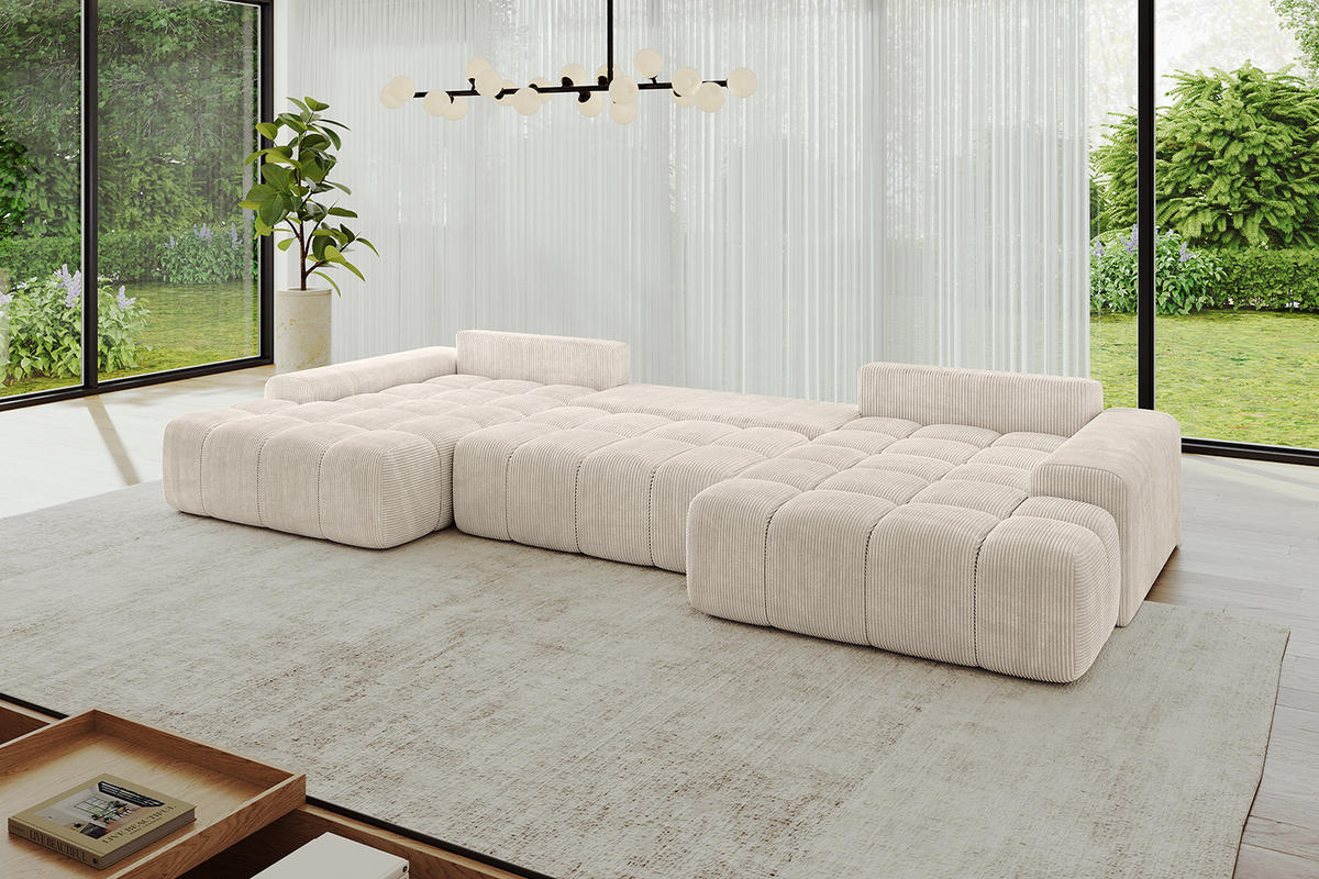 WOHNLANDSCHAFT ENSI-U - 353x164x69 cm Beige - Beige, Holzwerkstoff/Kunststoff (357/69/164cm) - ALTDECOR