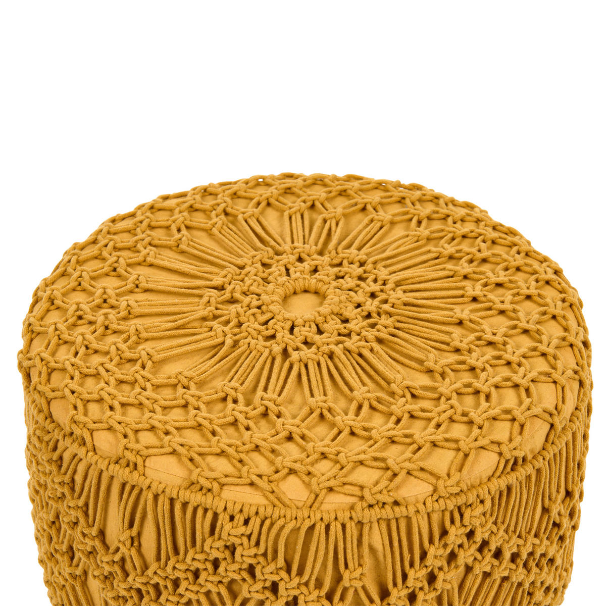 HOCKER Makramee Baumwolle Senfgelb Manzai - Gelb, Textil (40/44/40cm) - Beliani