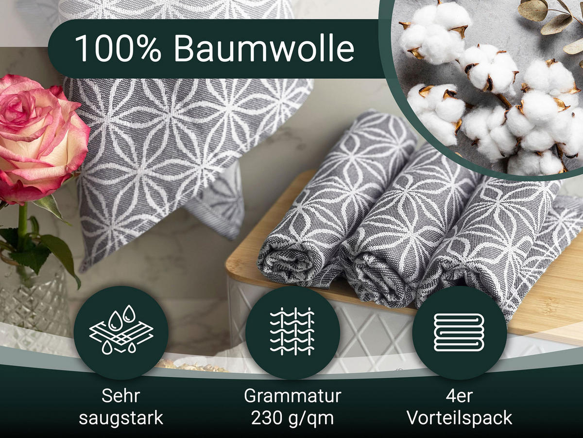 GESCHIRRTÜCHER, 4er-Set, 50 x 70 cm, 100% Baumwolle, Grau - Grau, Textil (50/70cm)