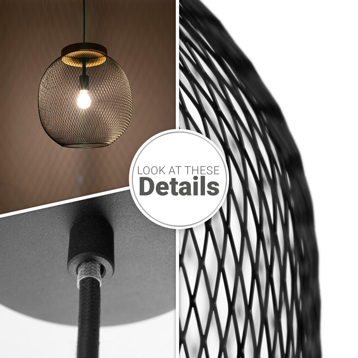 PENDELLEUCHTE Trapu M - Schwarz, Metall (40/40/42cm) - Paco Home