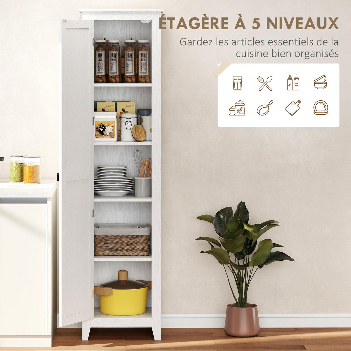 HIGHBOARD DE-11338 2 verstellbare Böden & 5 Ebenen Weiß - Weiß, Holzwerkstoff (40/121.5/43.5cm) - ComfortXL