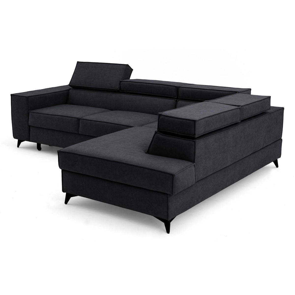 ECKSOFA PURE L Rechts mit Schlaffunktion 127x199 Velours Graphit - Graphitfarben/Schwarz, Holz/Textil (204/281cm) - Muffo