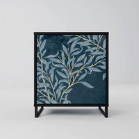 SIDEBOARD BLUE LEAVES, Schwarz, 57,5x42x67,5 cm, Schwarze Metall-Rahmenfüße - Multicolor/Schwarz, Holzwerkstoff/Metall (57.5/67.5/42cm) - SpaceRebels