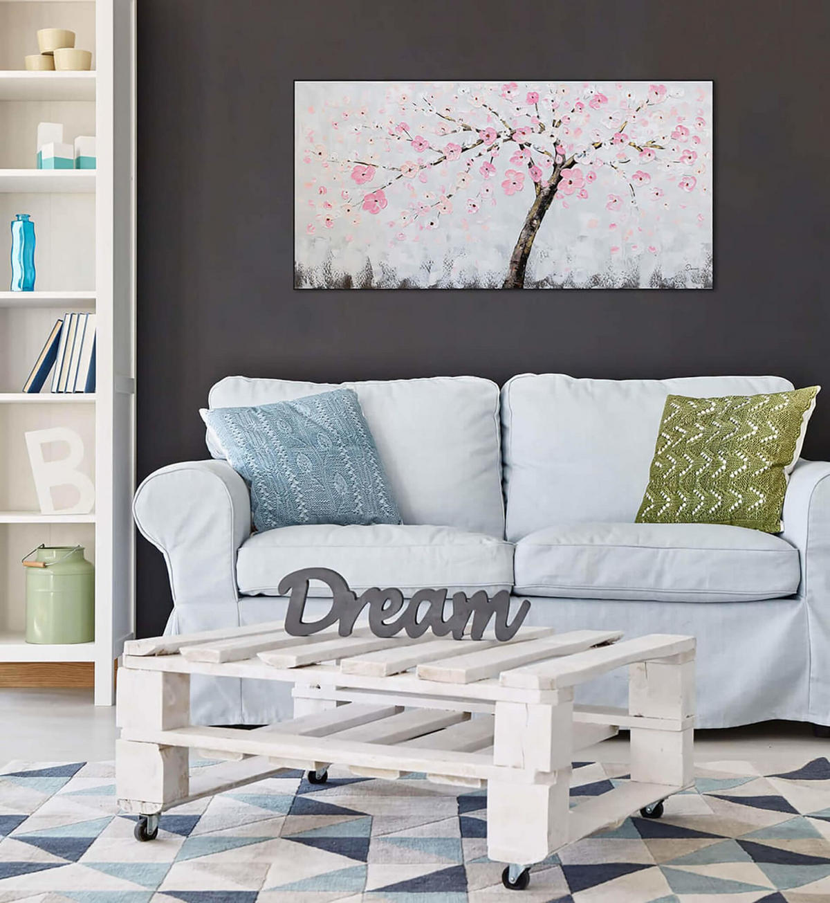 ACRYLBILD HANDGEMALT 120/60 cm - Pink/Grau, Holz/Textil (120/60cm) - KUNSTLOFT