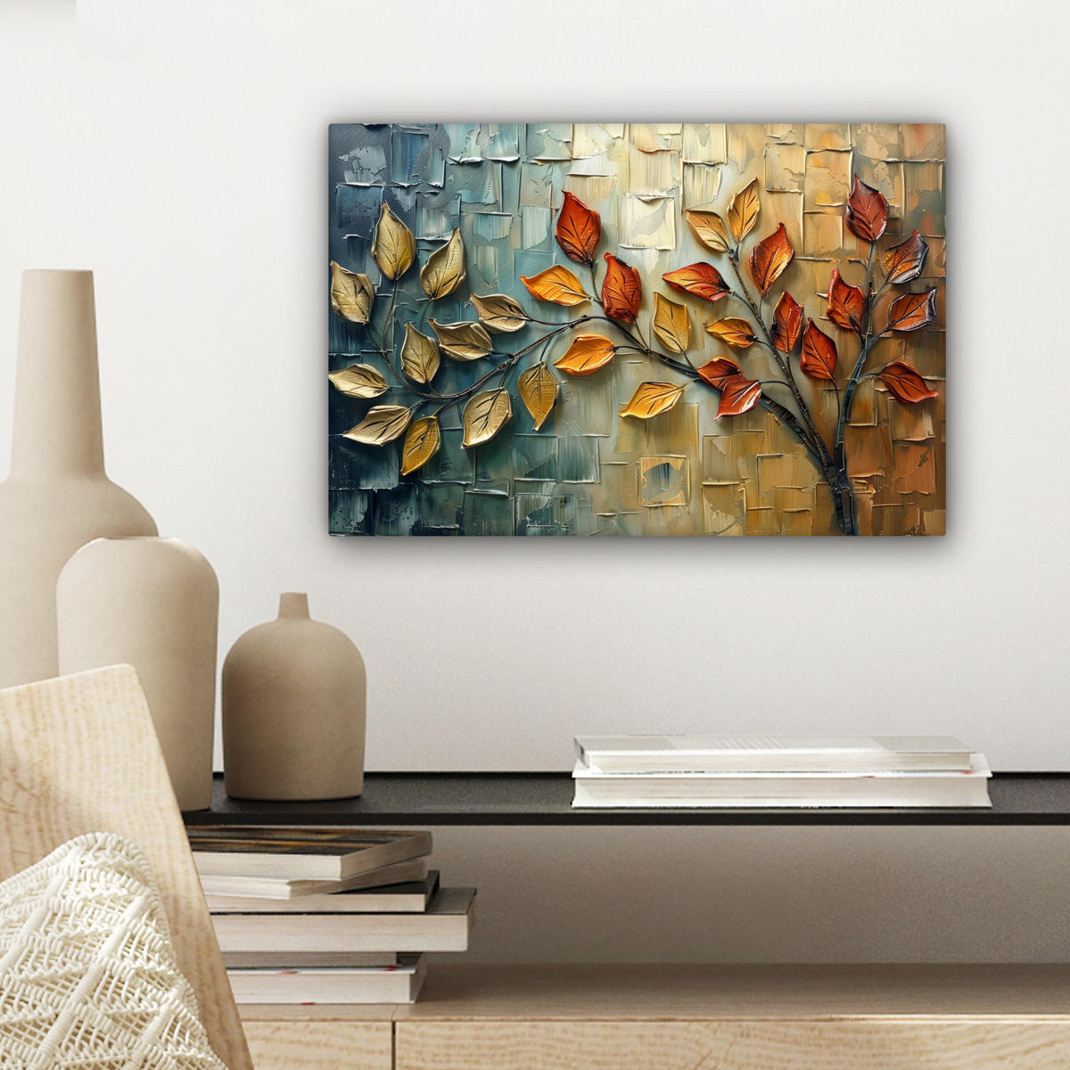 LEINWANDBILD Baum - Abstrakt - Natur - Kunst Deko Schlafzimmer 30x20 cm - Goldfarben, Textil (30/20cm) - MuchoWow