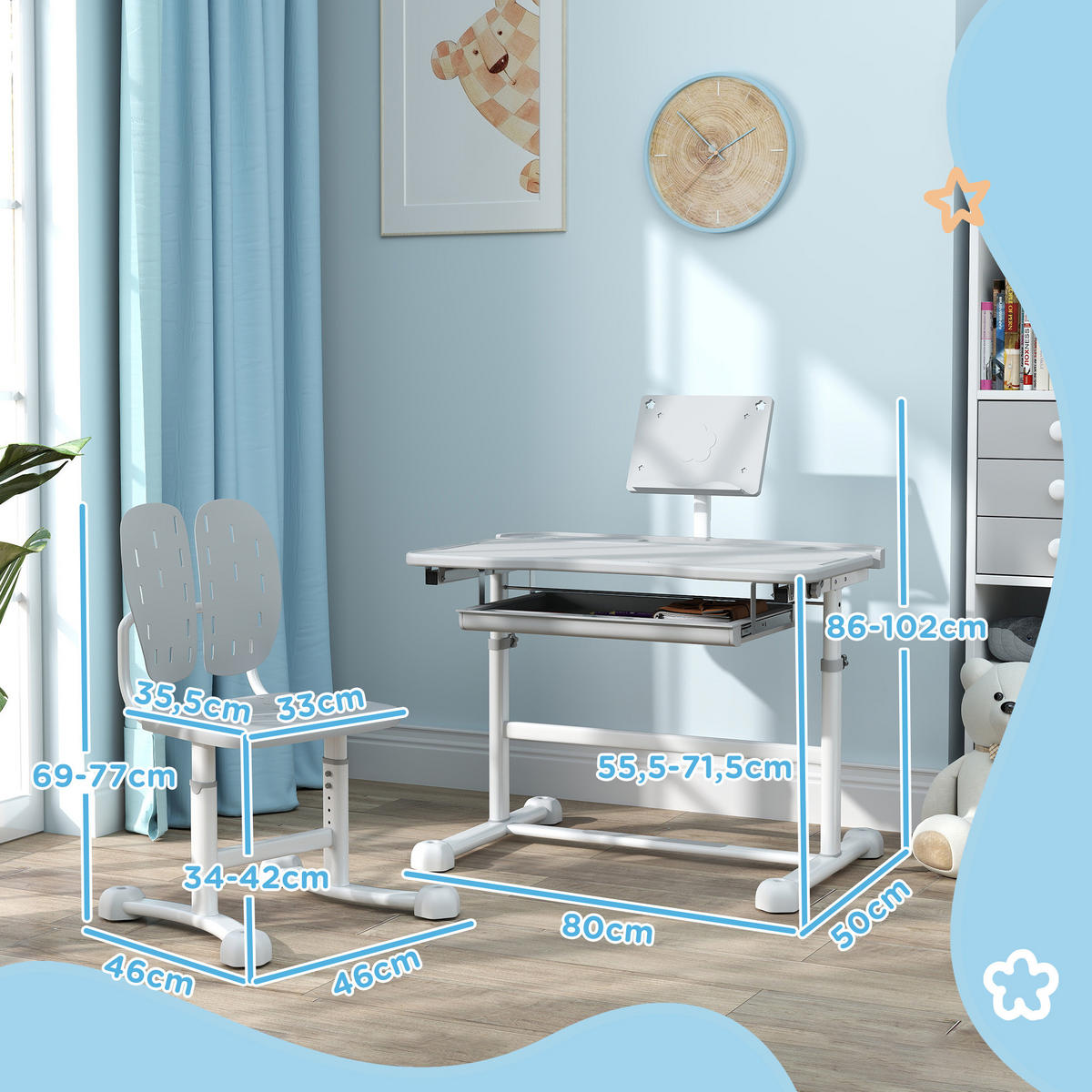 SCHREIBTISCH-SET DE-17528 Grau - Grau, Kunststoff (80/102/50cm) - ComfortXL