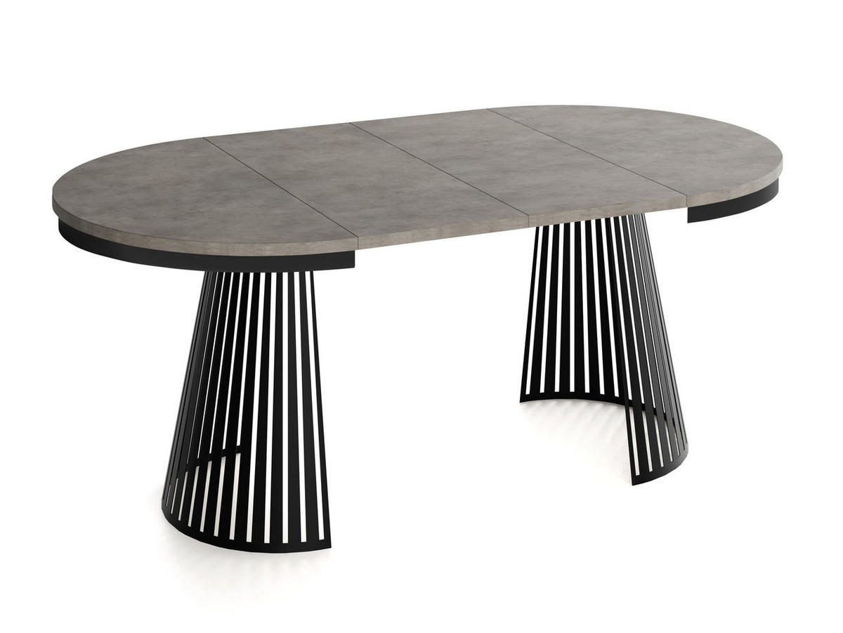 ESSTISCH Naro rund ausziehbar mit Schwarzem Lamellen-Metallgestell, Beton-Optik Dunkelgrau 100-180/100/76 cm - Dunkelgrau/Schwarz, Holzwerkstoff/Metall (100/176/76cm) - WFL GROUP