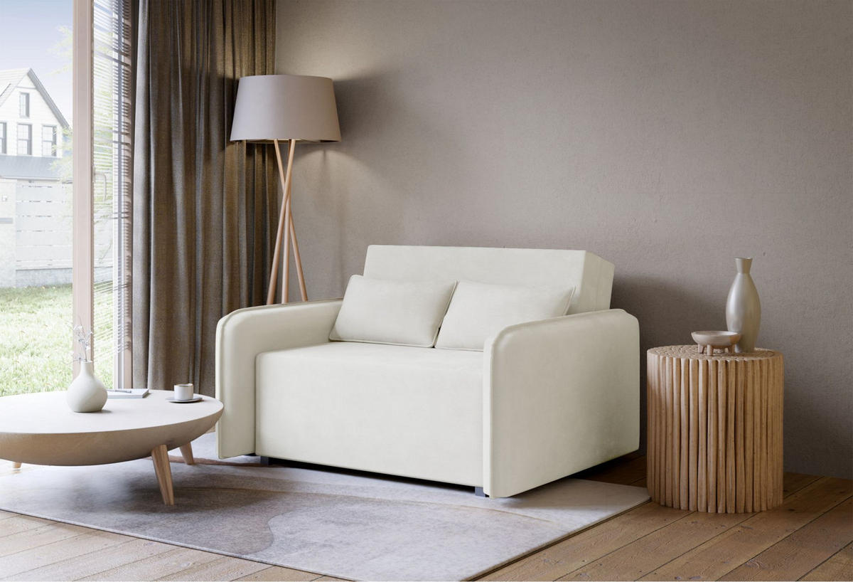 2-SITZER SCHLAFSOFA Duelia Creme, hydrophobe Chenille - Creme/Schwarz, Textil/Metall (144/85/124cm) - Selsey