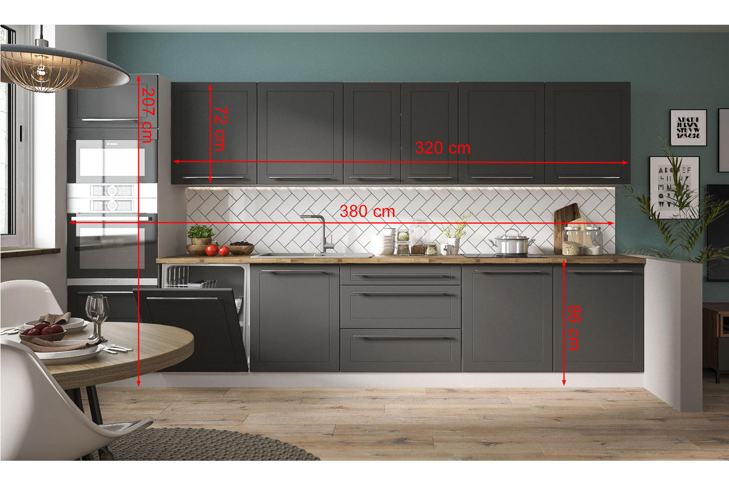 KÜCHENLEERBLOCK Quantum grau matt / graphit matt 11-teilig - Anthrazit/Grau, Holzwerkstoff/Metall (380/207/60cm) - Feldmann-Wohnen