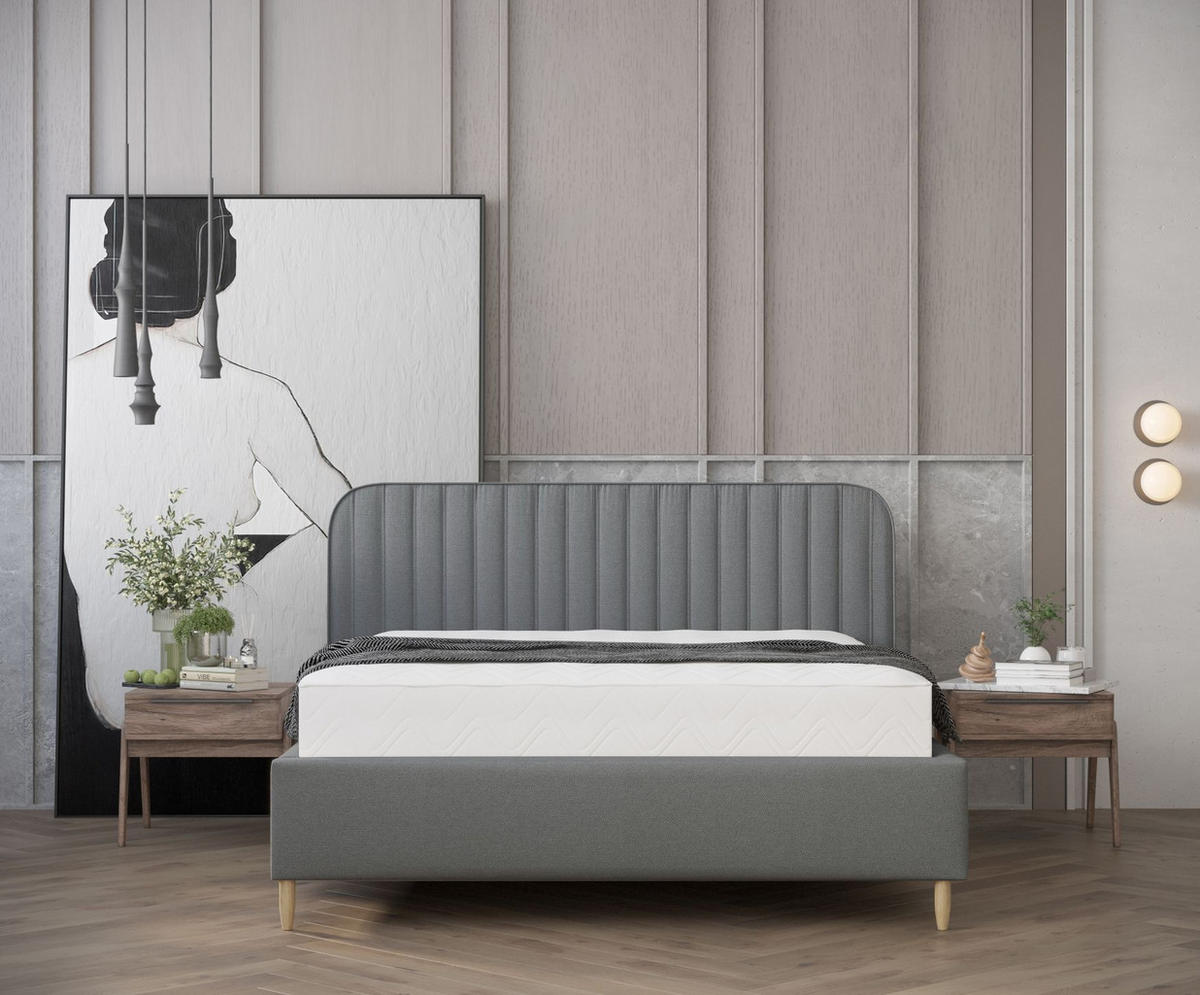 POLSTERBETT Noto Grau 120/200 cm im Webstoff - Naturfarben/Grau, Holz/Holzwerkstoff (120/200cm) - Maison de Reve