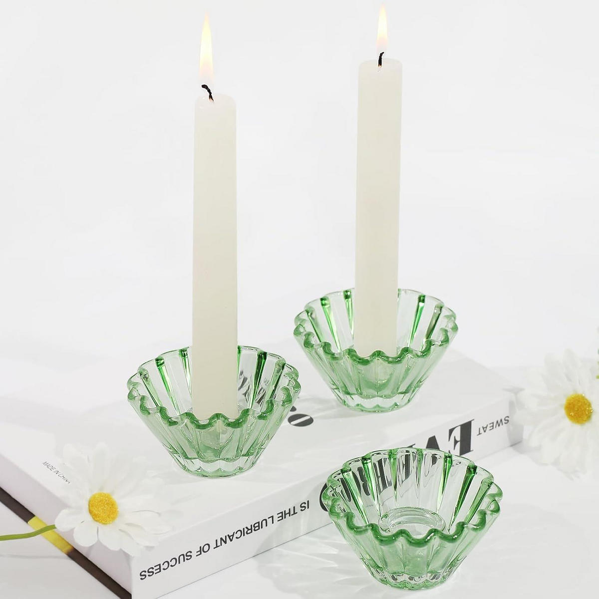 KERZENSTÄNDER 3er Set Glas Grün - Grün, Glas (8.3/4.3/8.3cm)