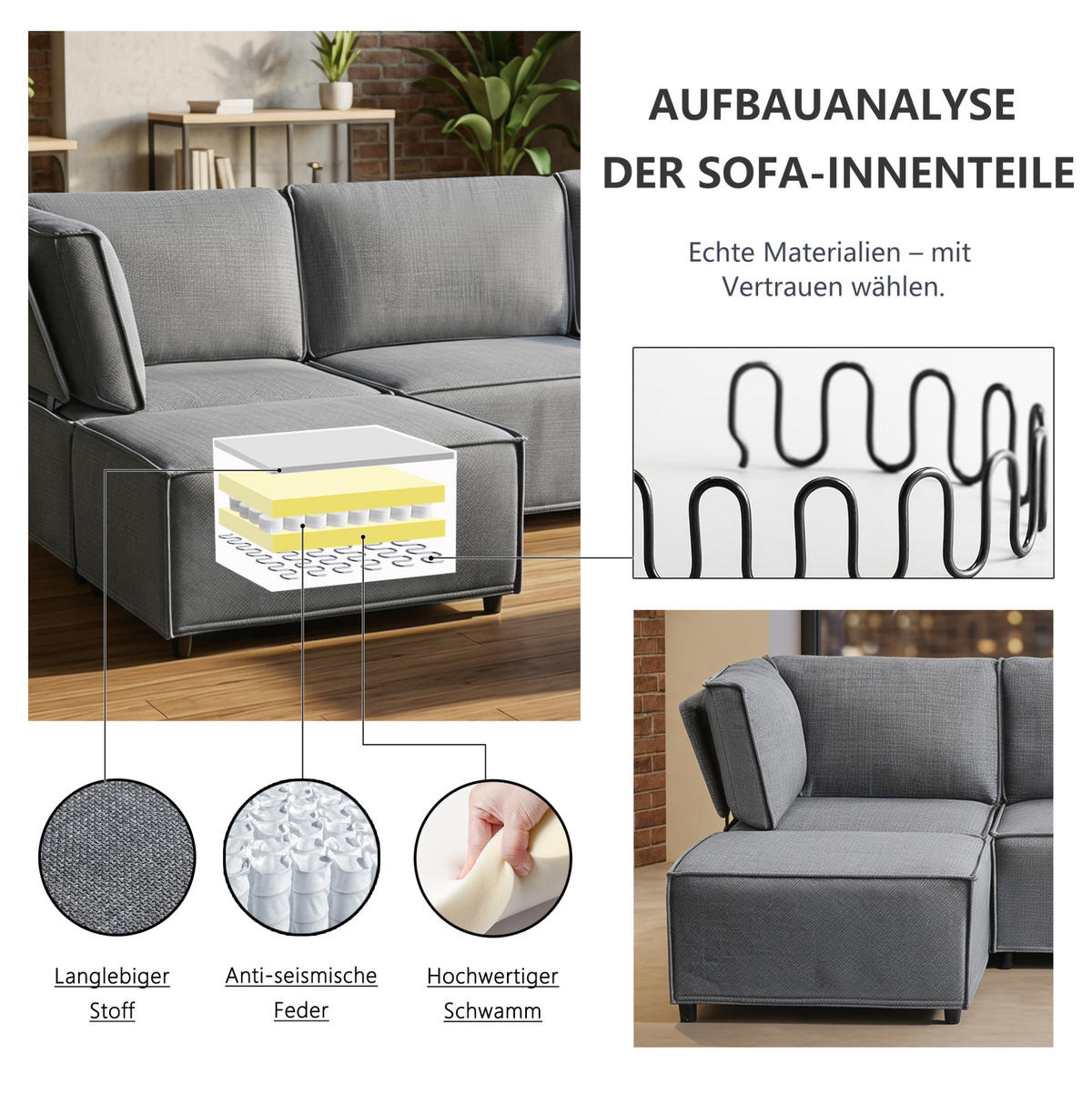 SOFA modular flexibel kombinierbar Light Grey - Hellgrau, Holz (154/238cm) - Meubliv
