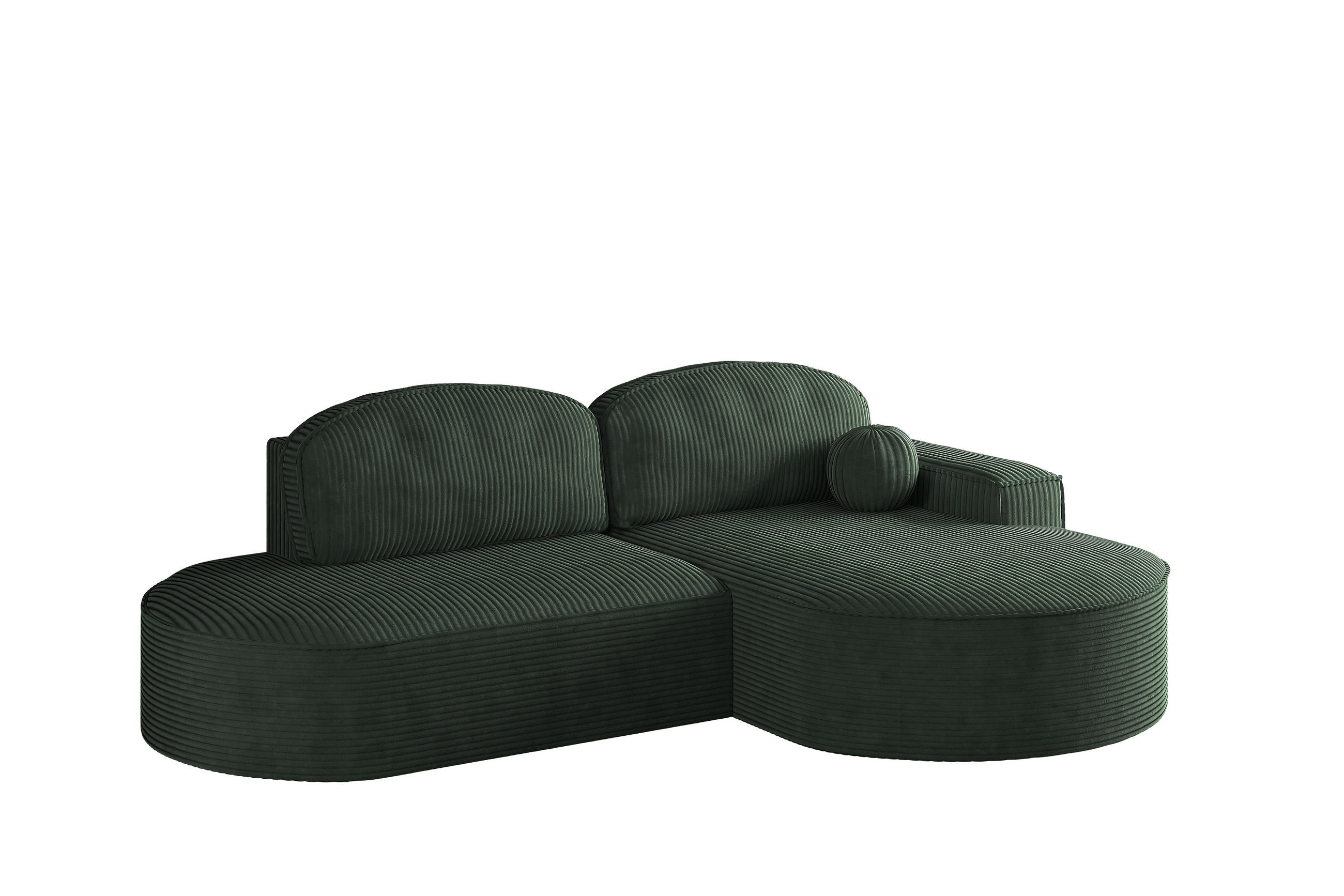 ECKSOFA mit Schlaffunktion und Bettkasten Modena Runden stoff Poso Grün Rechts - Grün, Holz/Textil (278/179cm) - Kaiser Möbel