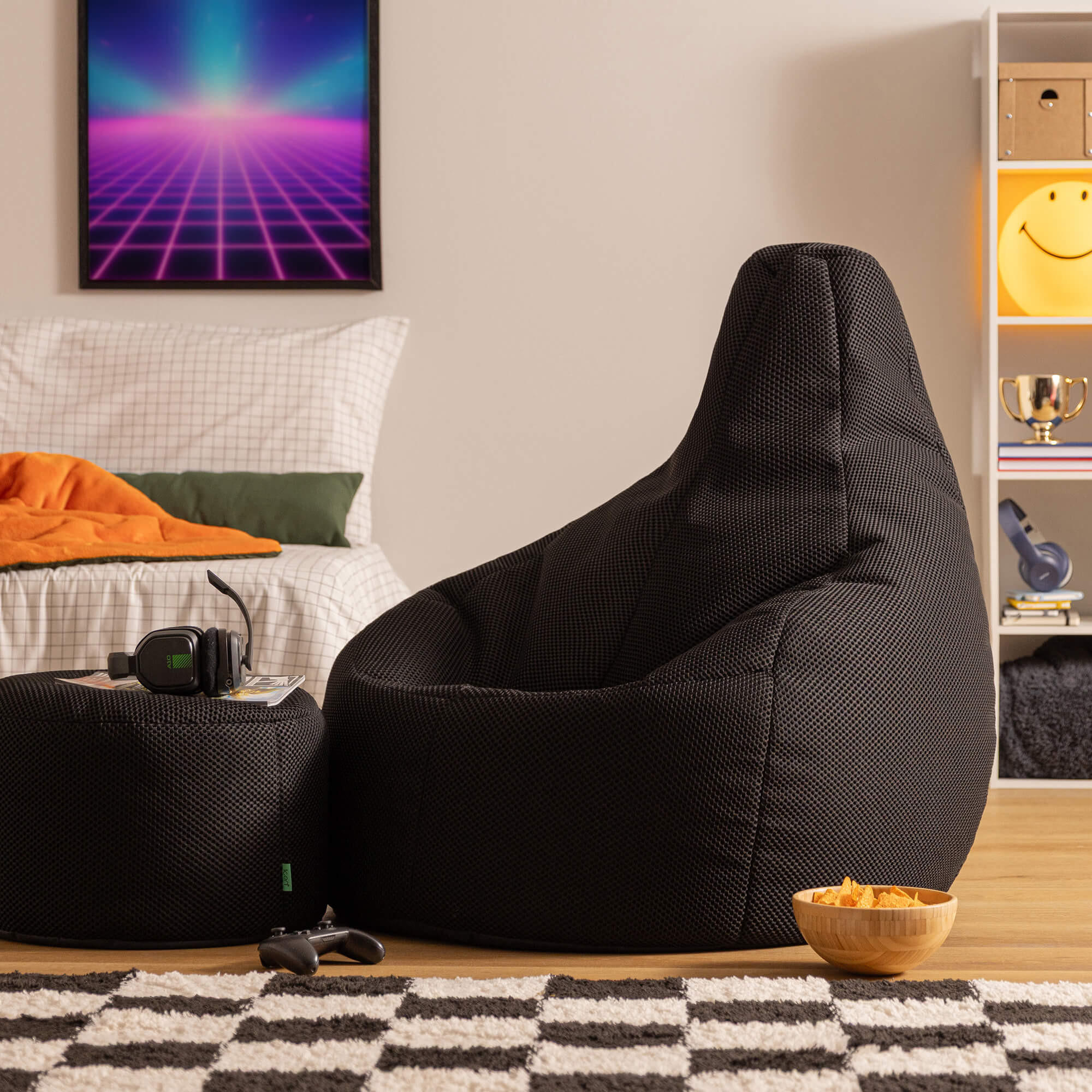 SITZSACK mit Hocker Dalton XXL Gaming - Schwarz, Textil (94/85/92cm) - icon