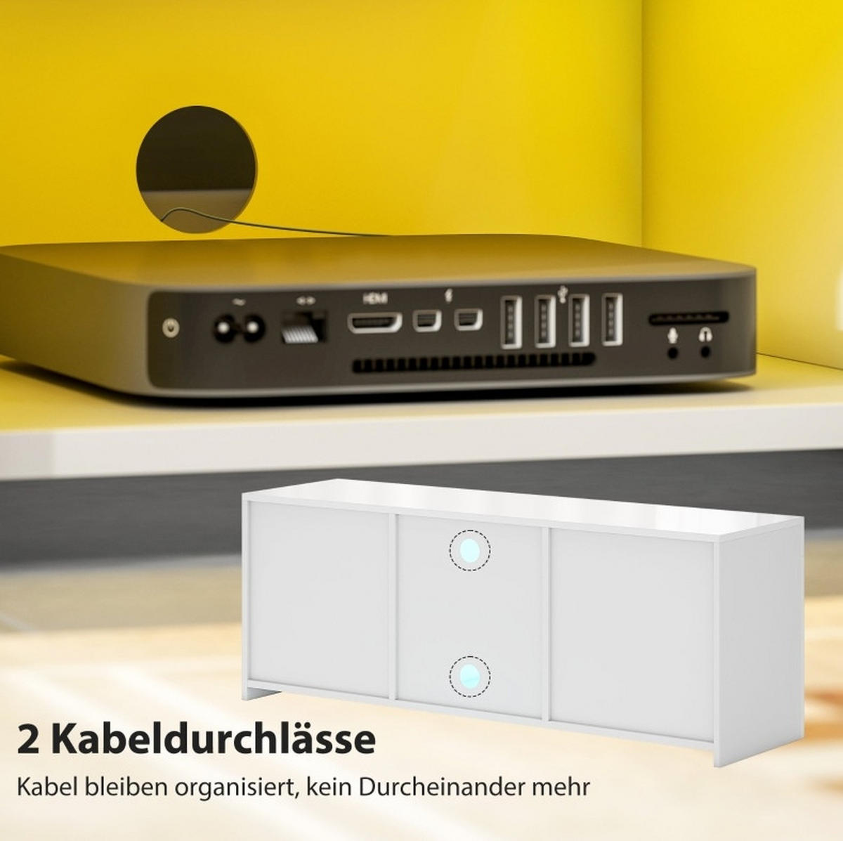 TV-ELEMENT mit LED-Beleuchtung 120 cm Weiß mit Glasregal - Weiß, Glas (34/45/120cm) - Beauniv