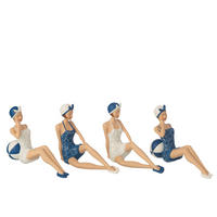 DEKOOBJEKT FRAUEN BADEHOSE + SITZEND (4ER SET) - Blau, Glas/Naturmaterialien (8.5/17/17.8cm) - J-Line