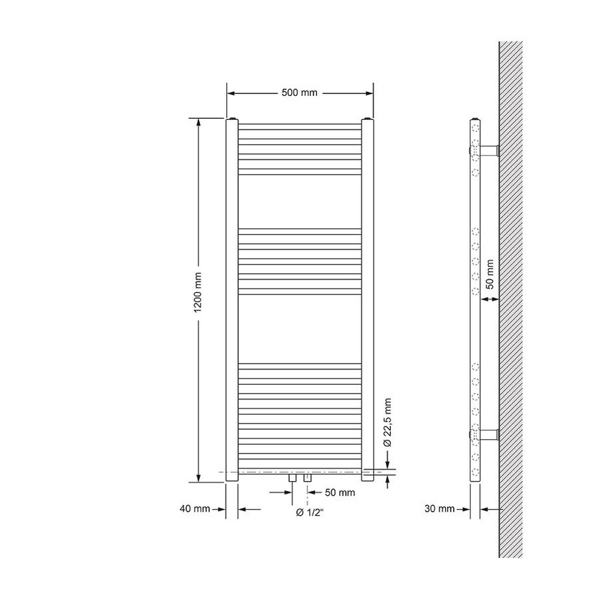 KOUPELNOVÉ topidlo Sahara 500 x 1200 mm, antracitové, rovné, se středovým připojením - antracitová, kov (50/120/3cm) - LuxeBath