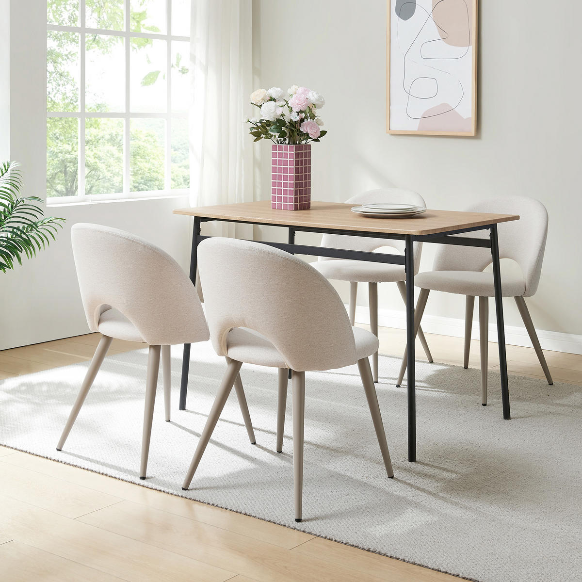 ESSZIMMERSTUHL-SET 4 TLG. Karijoki - Beige, Textil/Metall (50/77/55cm) - [en.casa]