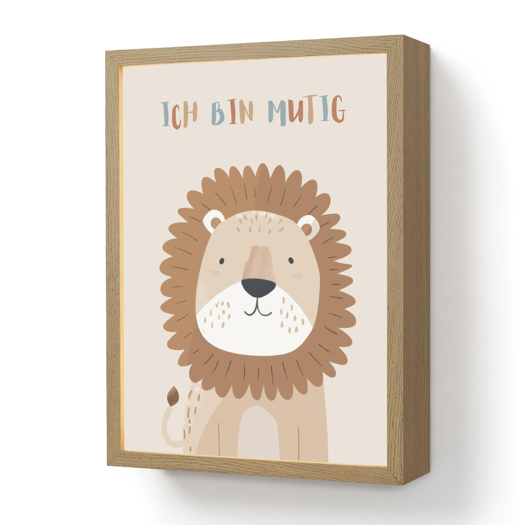 NACHTTISCHLAMPE MIT AKKU Löwe - Beige - Tier - Mutig - Zitat 30x40 cm - Beige, Holzwerkstoff (8/30/40cm) - OnlyWow