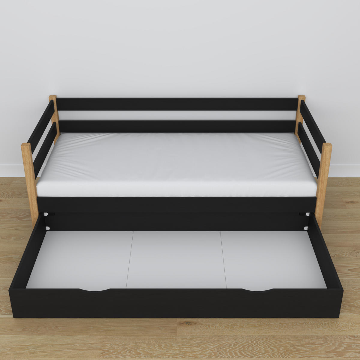 TAGESBETT mit Schublade N01 Schwarz / Eiche Natur 120/200 - Schwarz/Eiche Artisan, Naturmaterialien/Holz (120/200cm) - N-Wood